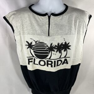 VINTAGE FLORIDA SLEEVELESS 1/4 SHIRT ADULT L/XL USA MADE WHITE BLACK 90s TANK